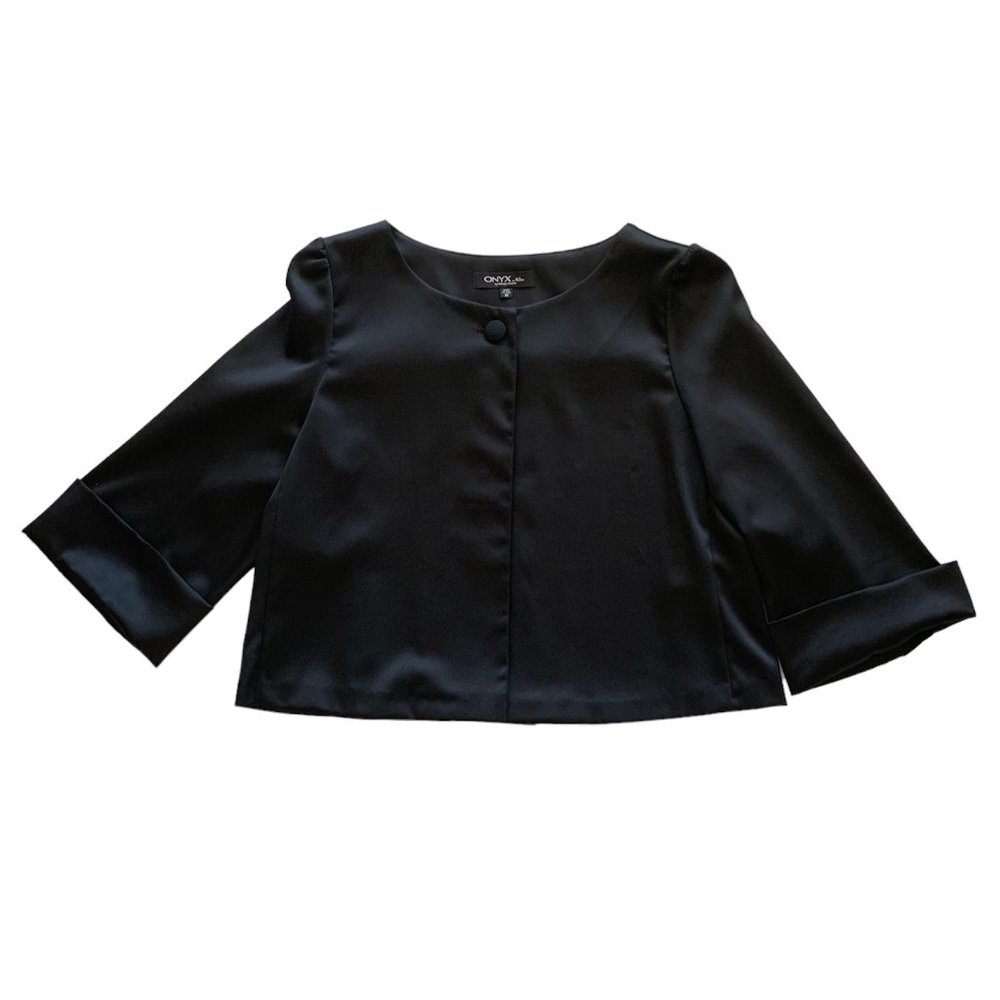 Women's 90s Onyx Nite by Wendye Chaitin Black Satin Jacket Vintage Chic - Medium